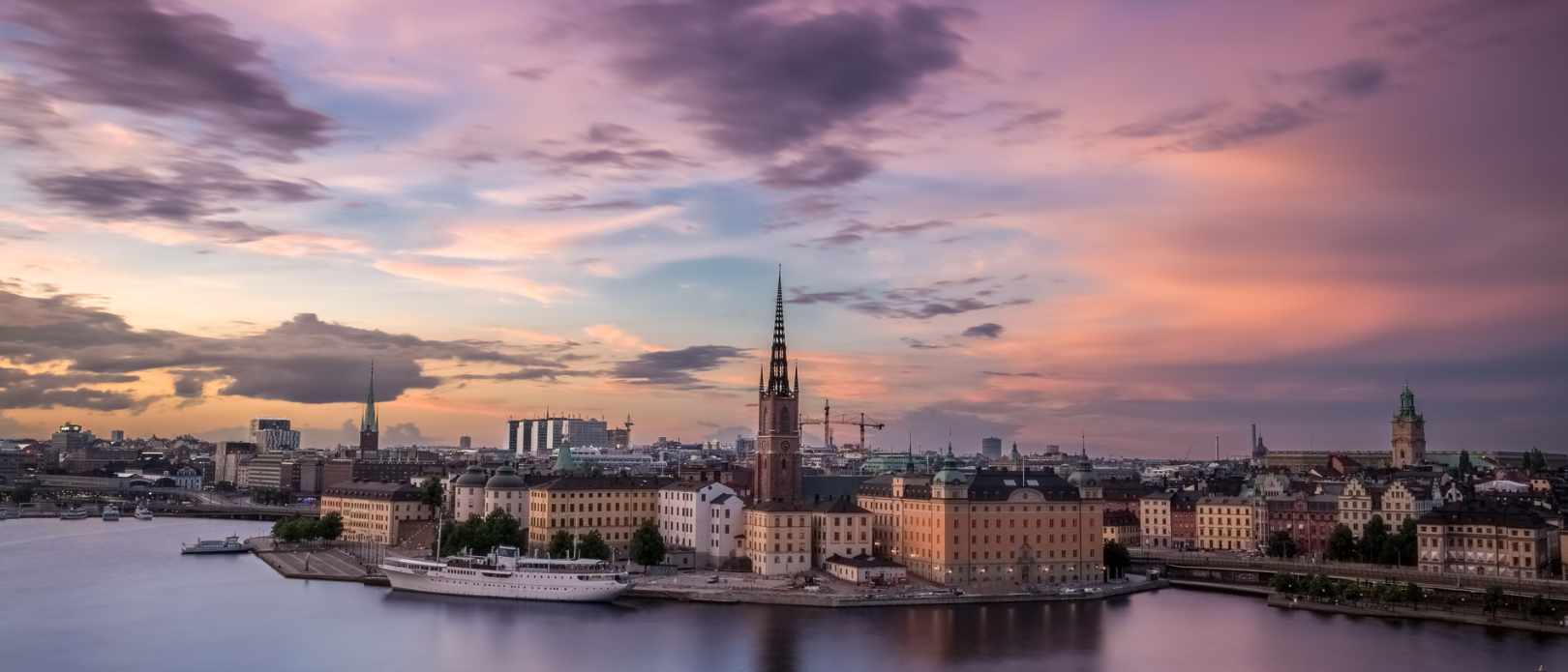 Birds eye evening view of downtown Stockholm