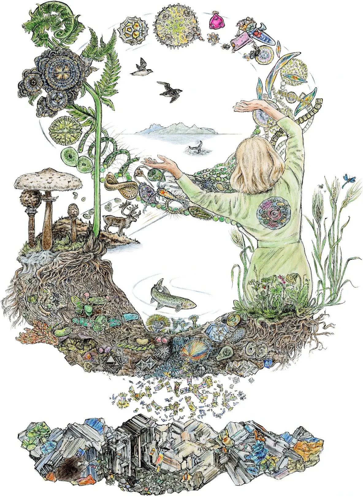 The Elements of Life, ink drawing and aquarelle on watercolour paper, Tone Bjordam, 2026.